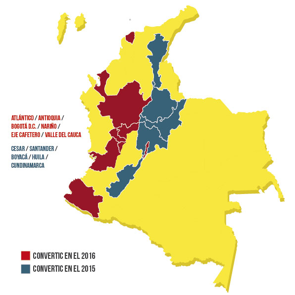 mapa de Colombia donde se muestran las regiones impactadas
